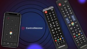 ControlMeister banner with an iPhone and two Samsung TV remotes